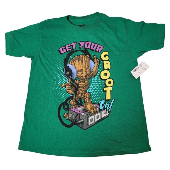 Marvel Kids Green Graphic Print "Get Your Groot On!" Short Sleeve T-Shirt Size 6 - Picture 1 of 8